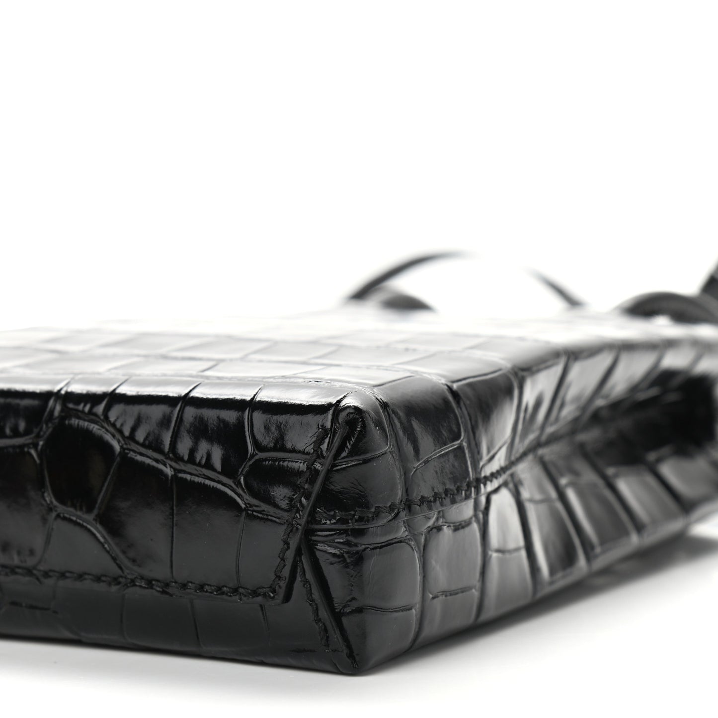 Calfskin Crocodile Embossed Logo Shopping Phone Holder Bag Black