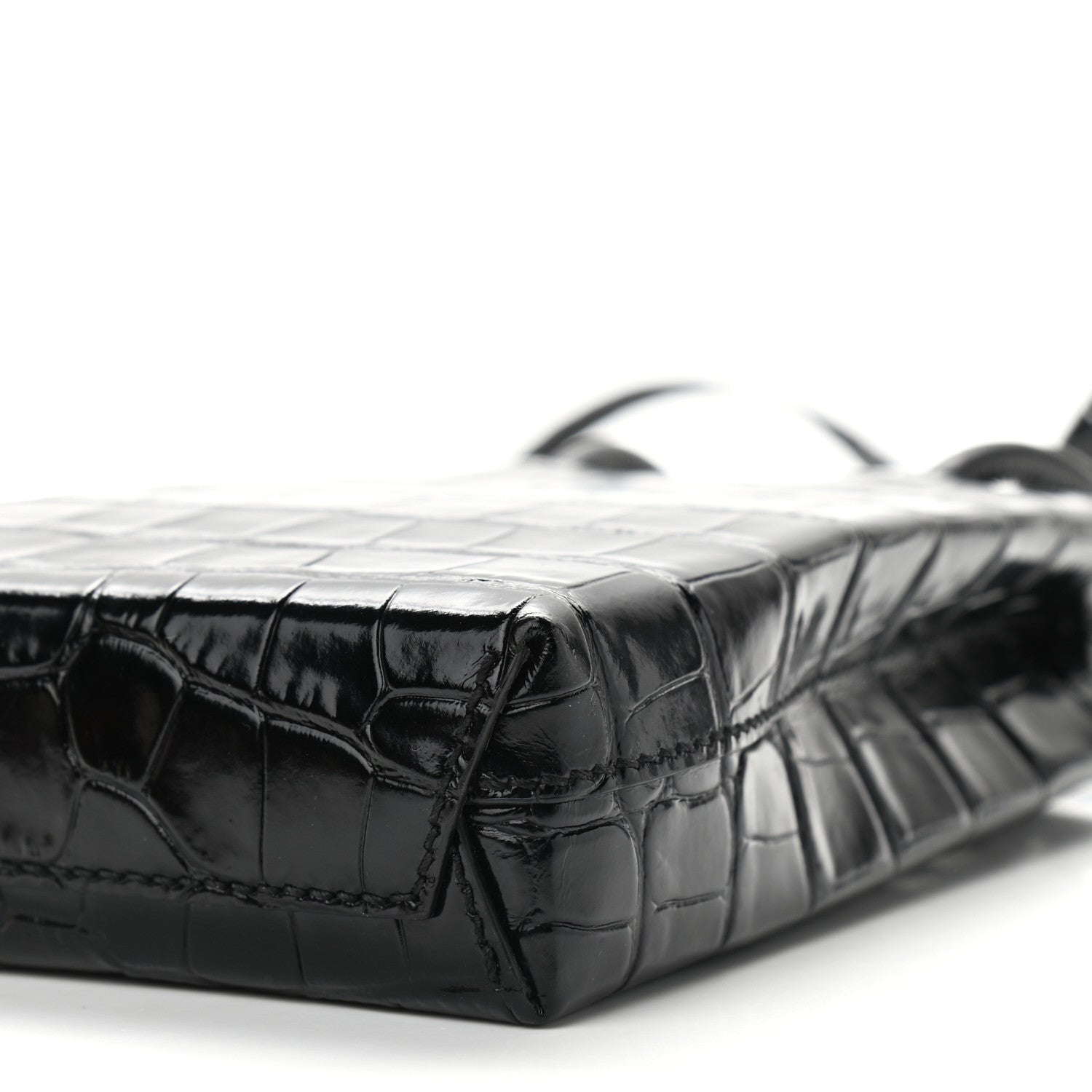 Balenciaga Calfskin Crocodile Embossed Logo Shopping Phone Holder Bag Black 8 of 8