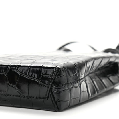 Balenciaga Calfskin Crocodile Embossed Logo Shopping Phone Holder Bag Black 8 of 8