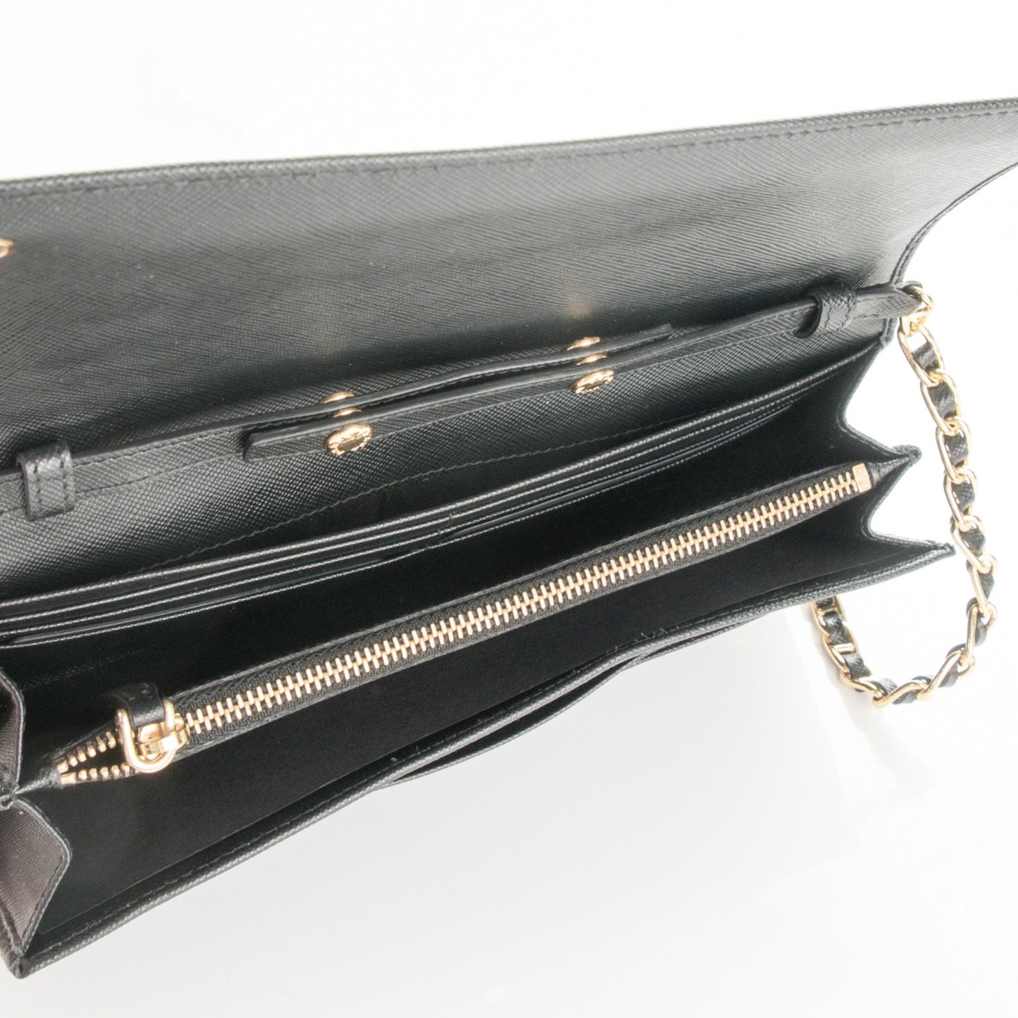 Saffiano Metal Oro Chain Wallet Nero Black