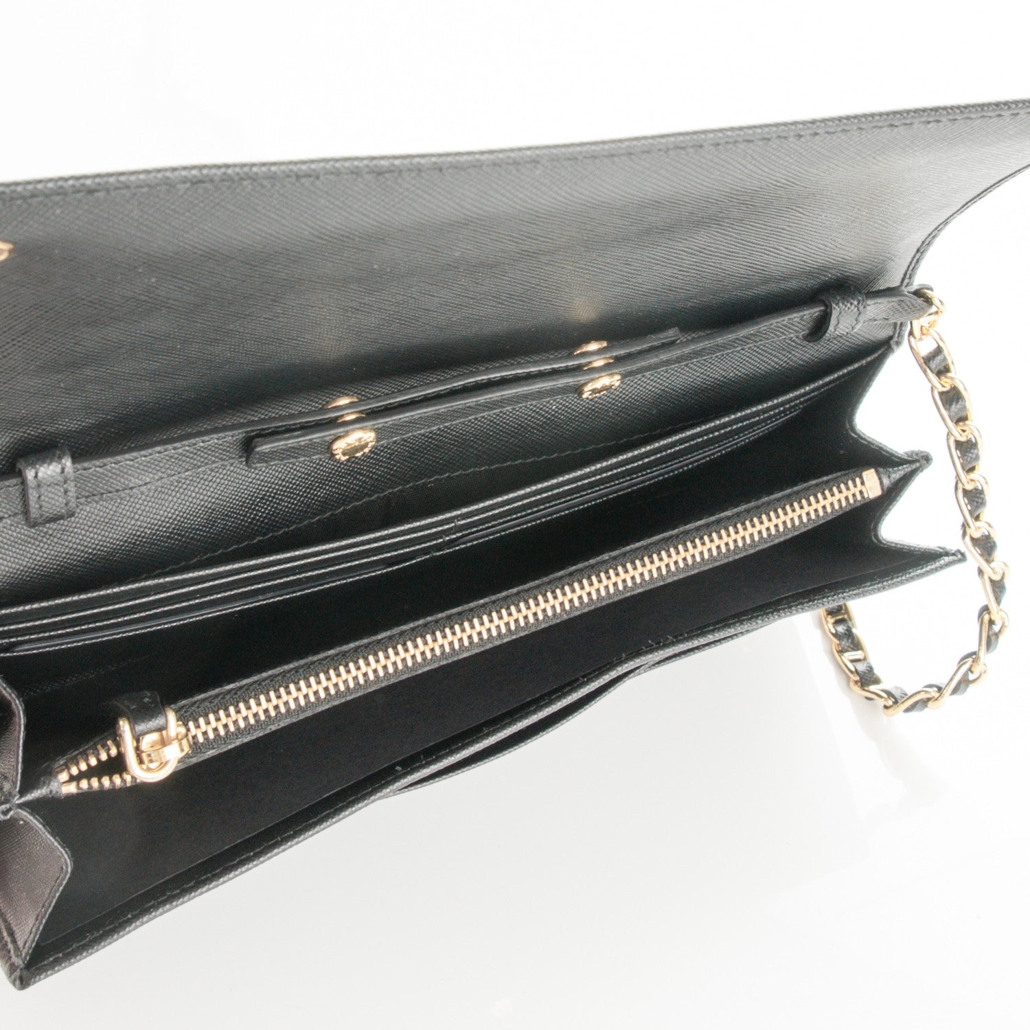 Prada Saffiano Metal Oro Chain Wallet Nero Black 5 of 7