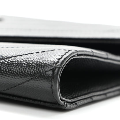 Saint Laurent Grain De Poudre Matelasse Chevron Monogram Envelope Clutch Black 9 of 15