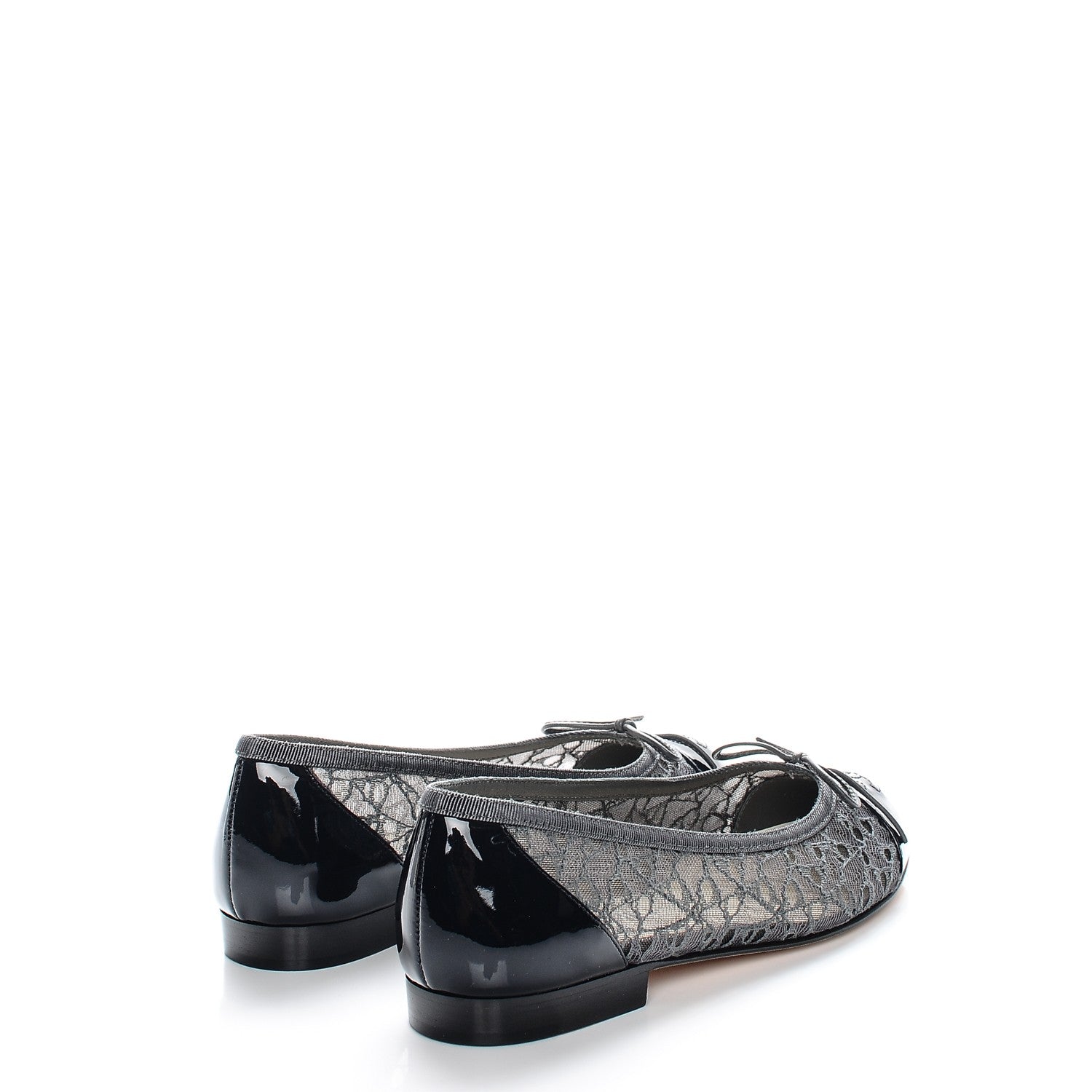 Chanel Lace Patent Calfskin Cap Toe CC Ballerina Flats 36.5 Dark Grey Navy 4 of 7
