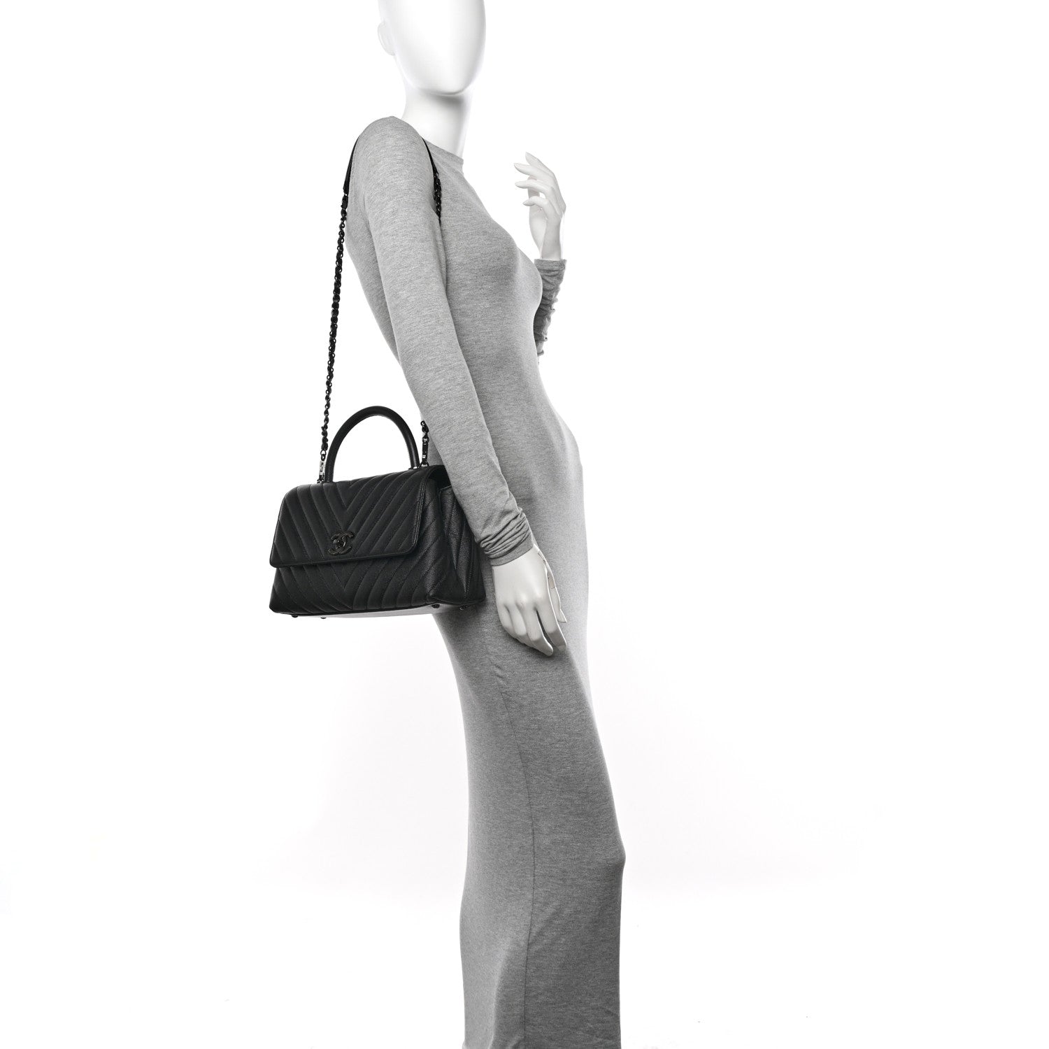 Chanel Caviar Chevron Quilted Small Coco Handle Flap So Black 2 of 10