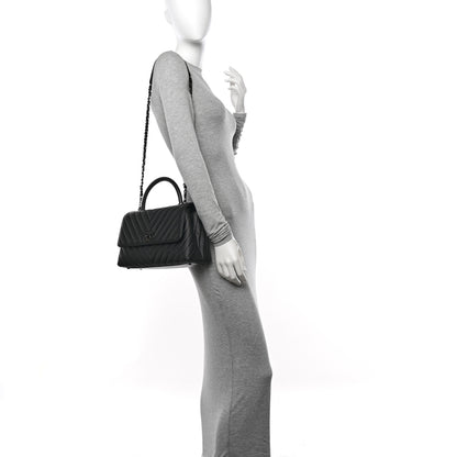 Chanel Caviar Chevron Quilted Small Coco Handle Flap So Black 2 of 10