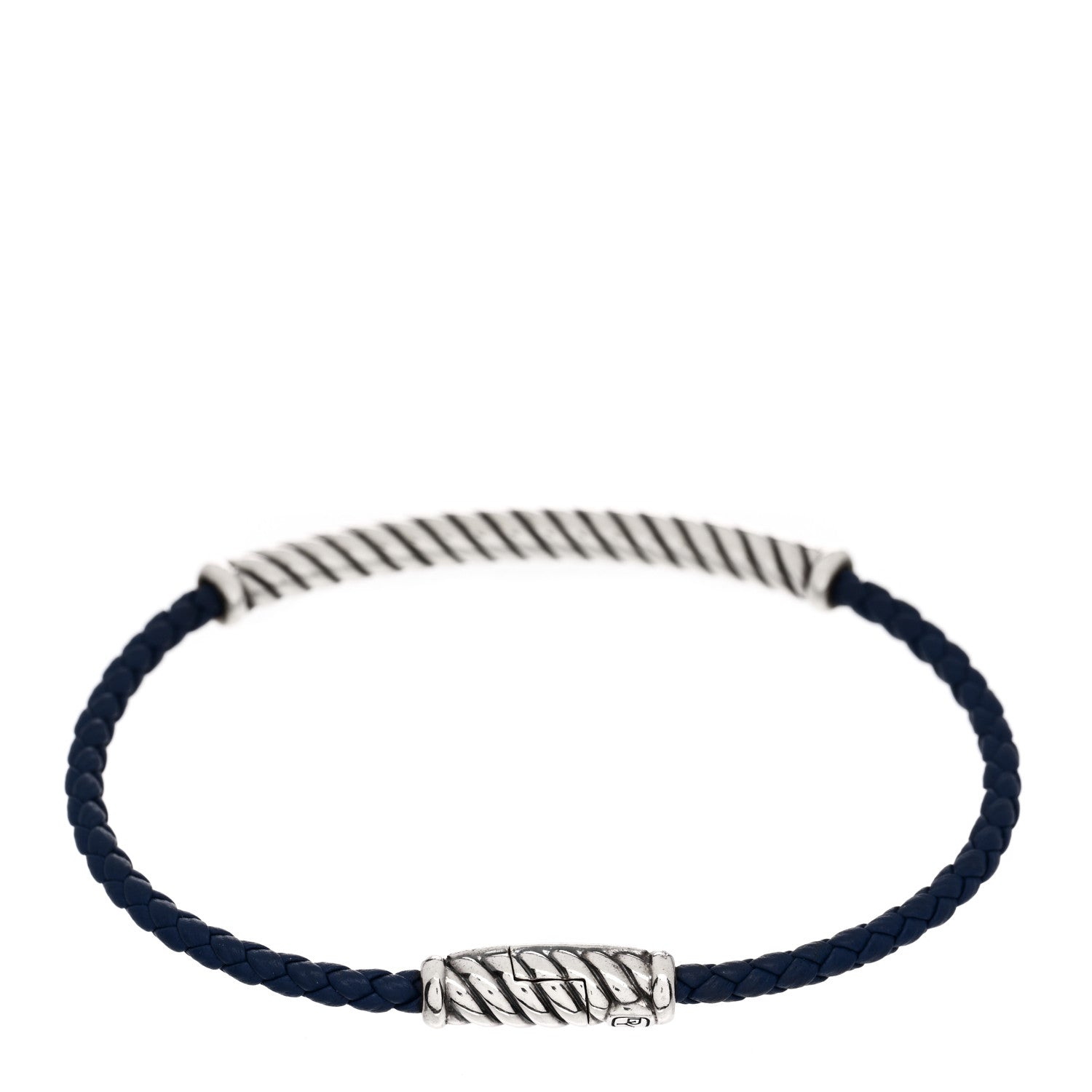 David Yurman Sterling Silver Leather Cable Metro Bracelet Blue 2 of 3