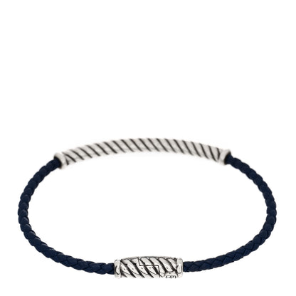 David Yurman Sterling Silver Leather Cable Metro Bracelet Blue 2 of 3
