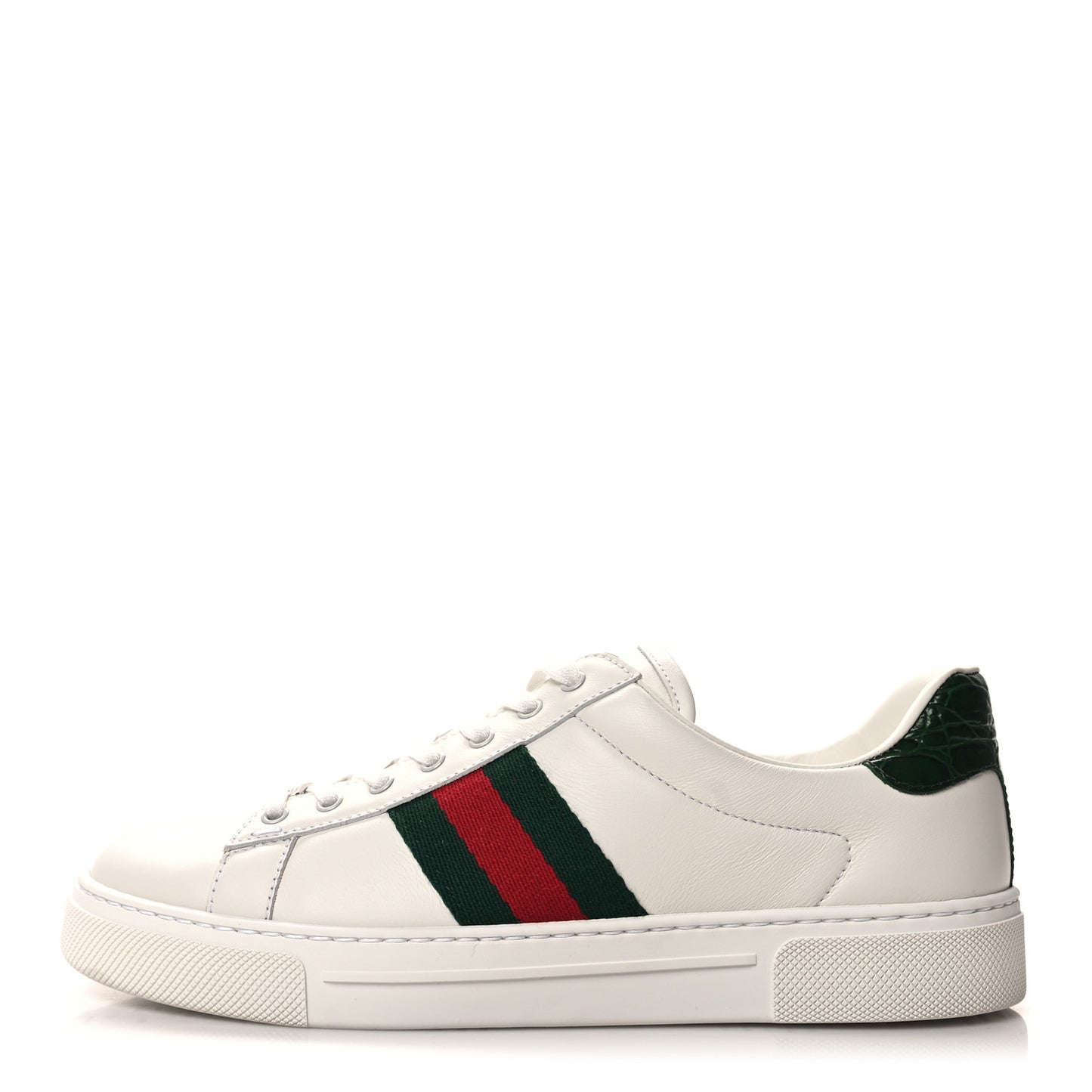 Calfskin Crocodile Web Womens Ace Sneakers 37 White Green