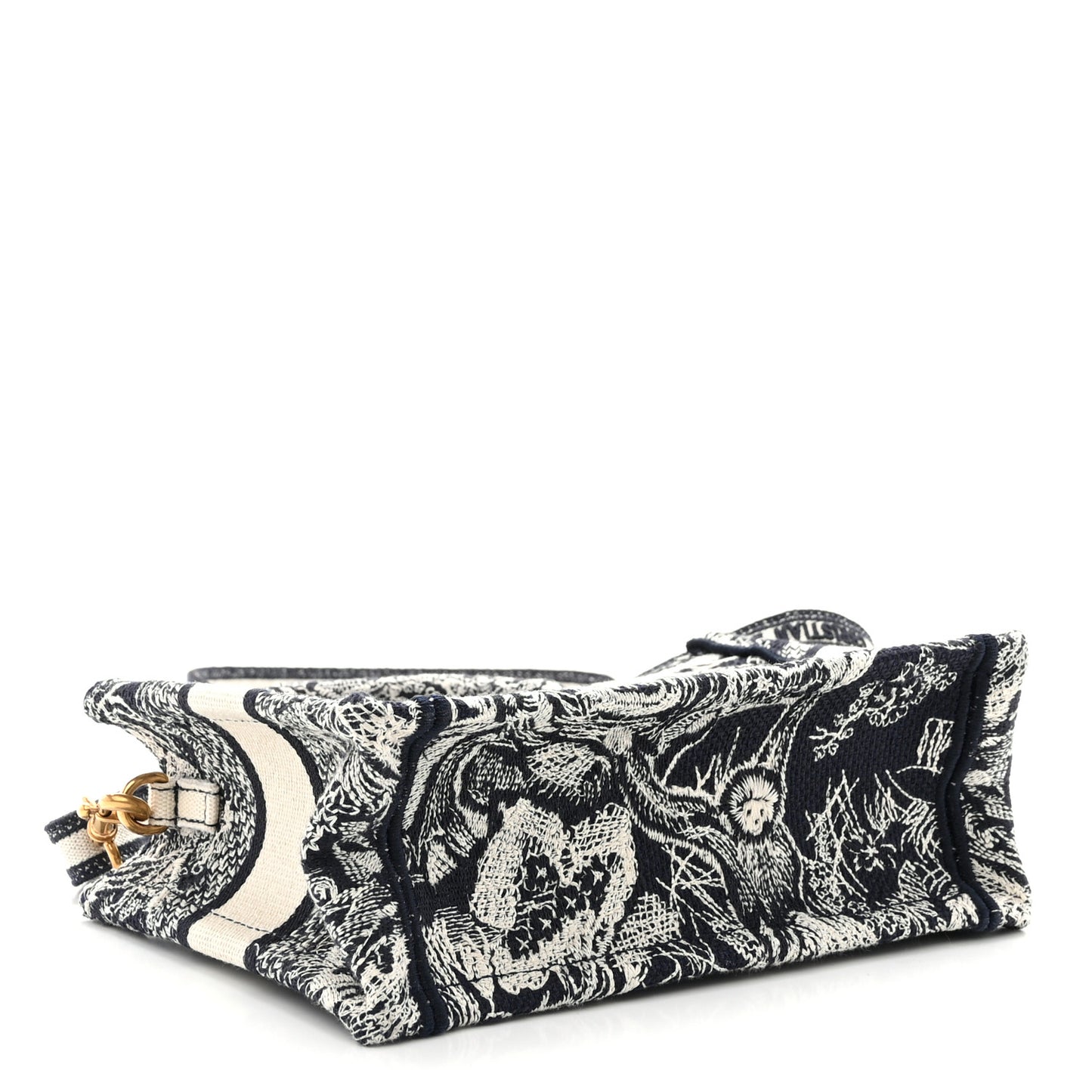 Canvas Embroidered Toile De Jouy Reverse Mini Book Tote With Strap Blue Multicolor