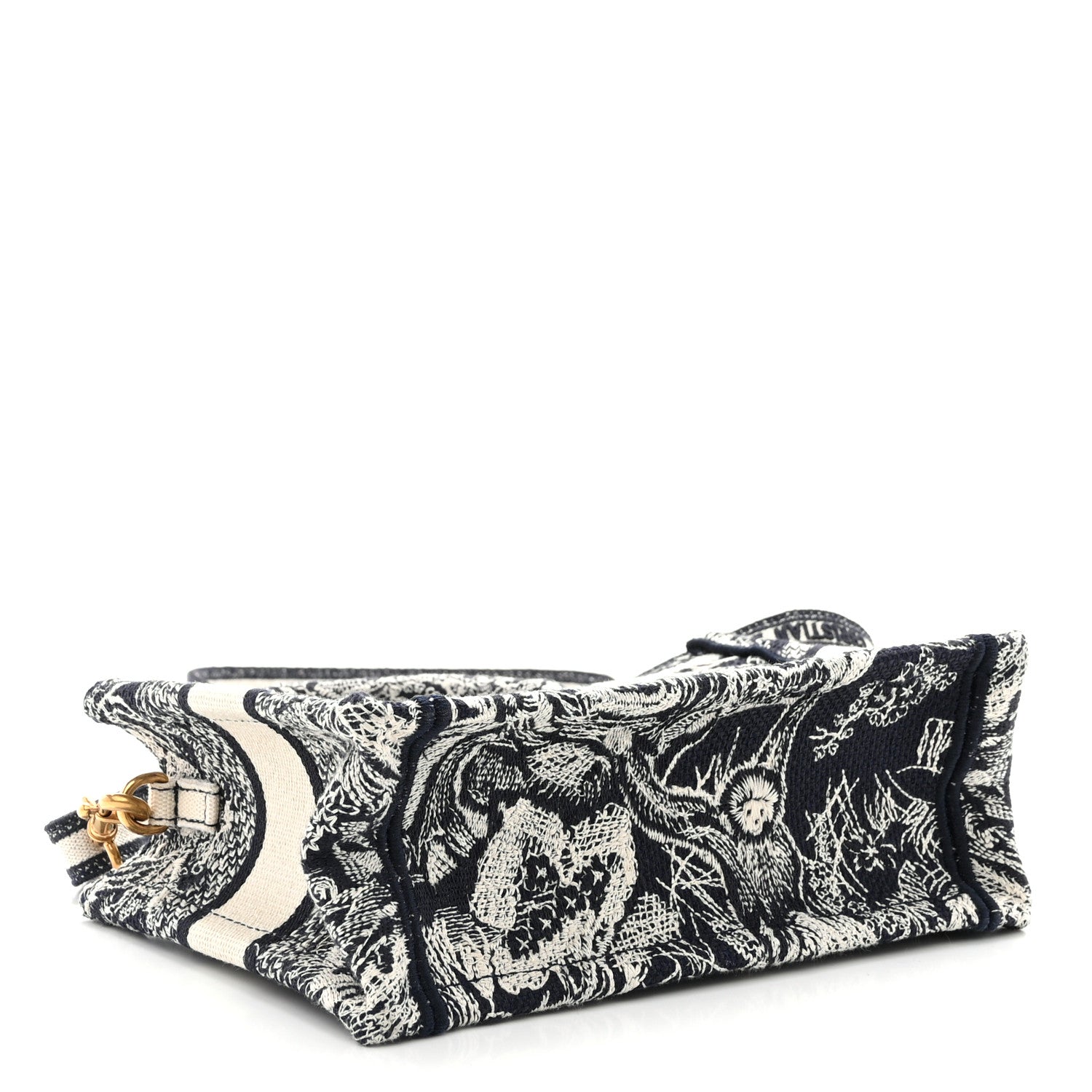 Christian Dior Canvas Embroidered Toile De Jouy Reverse Mini Book Tote With Strap Blue Multicolor 4 of 12