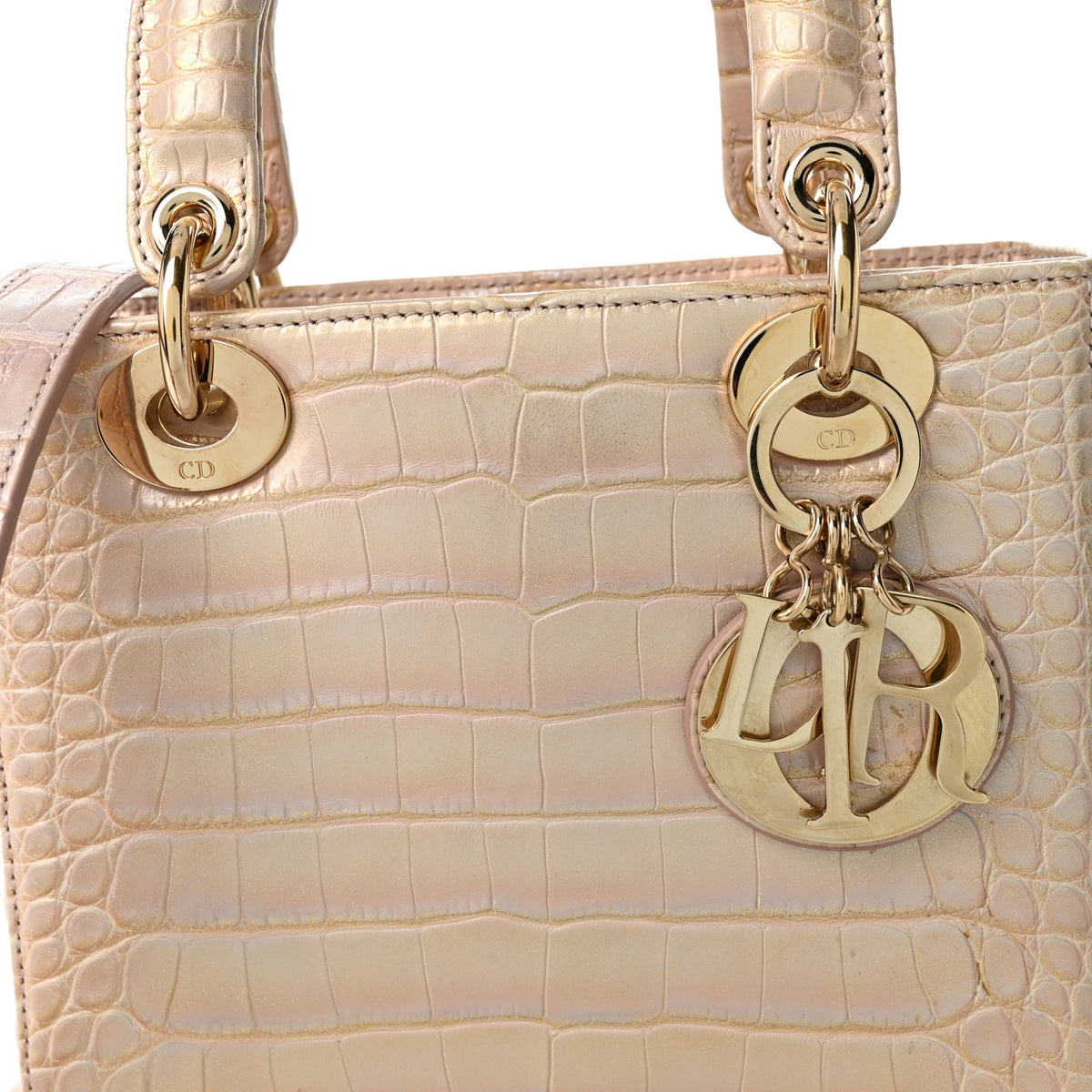 Metallic Alligator Small Lady Dior Rose
