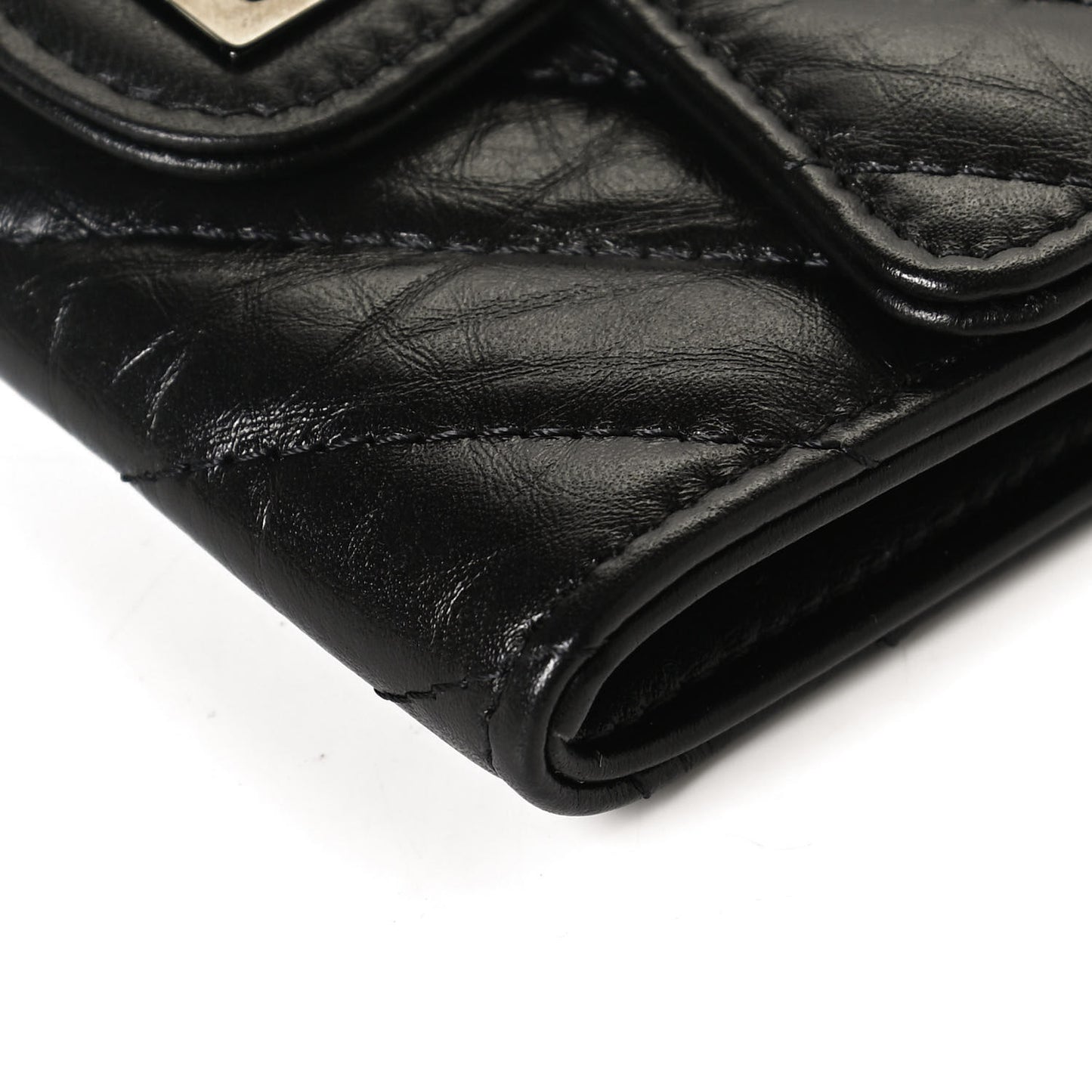 Aged Calfskin Chevron Quilted Reissue Flap Card Holder So Black