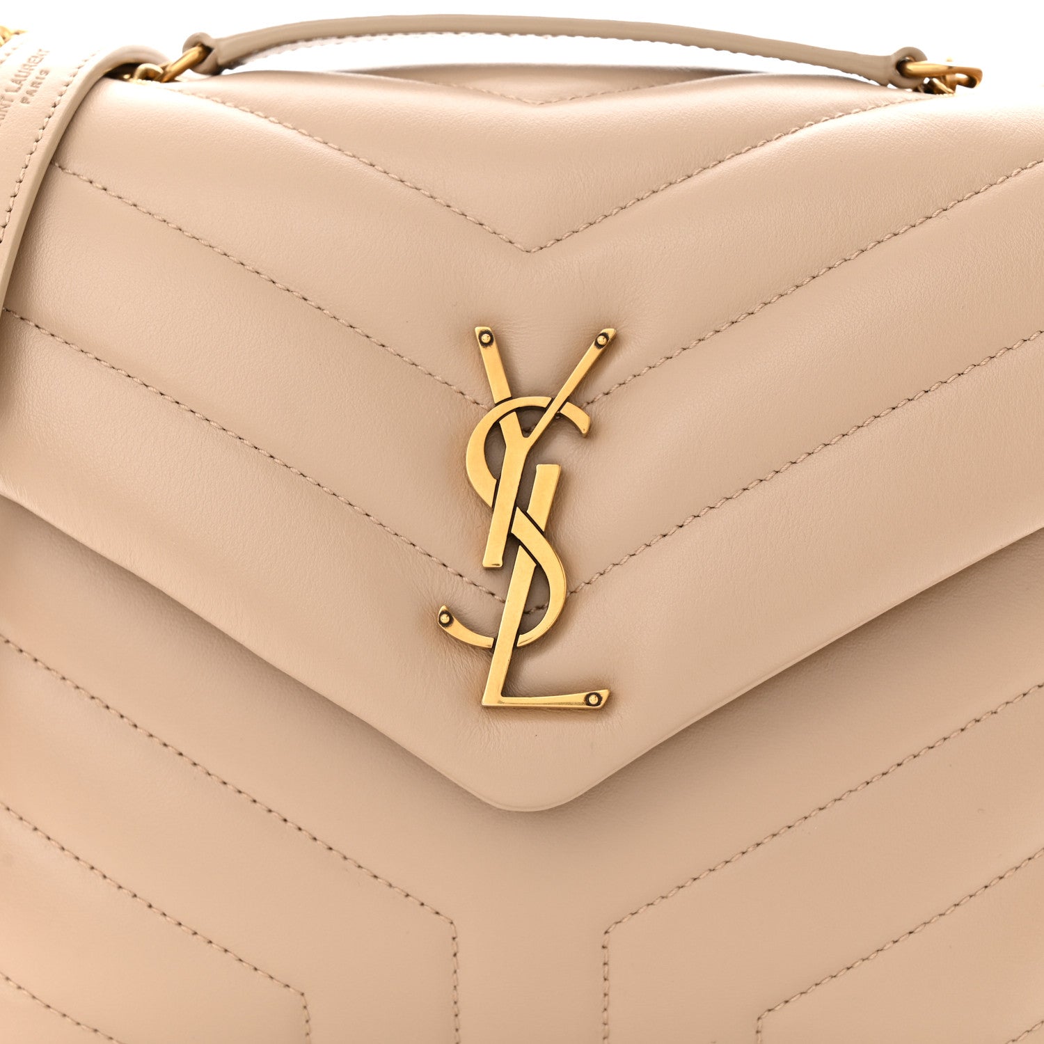 Saint Laurent Calfskin Y Quilted Monogram Small Loulou Chain Satchel Dark Beige 8 of 11