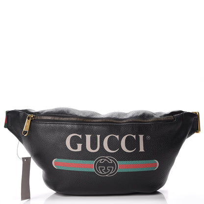 Gucci Grained Calfskin Logo Belt Bag Black 1 of 7