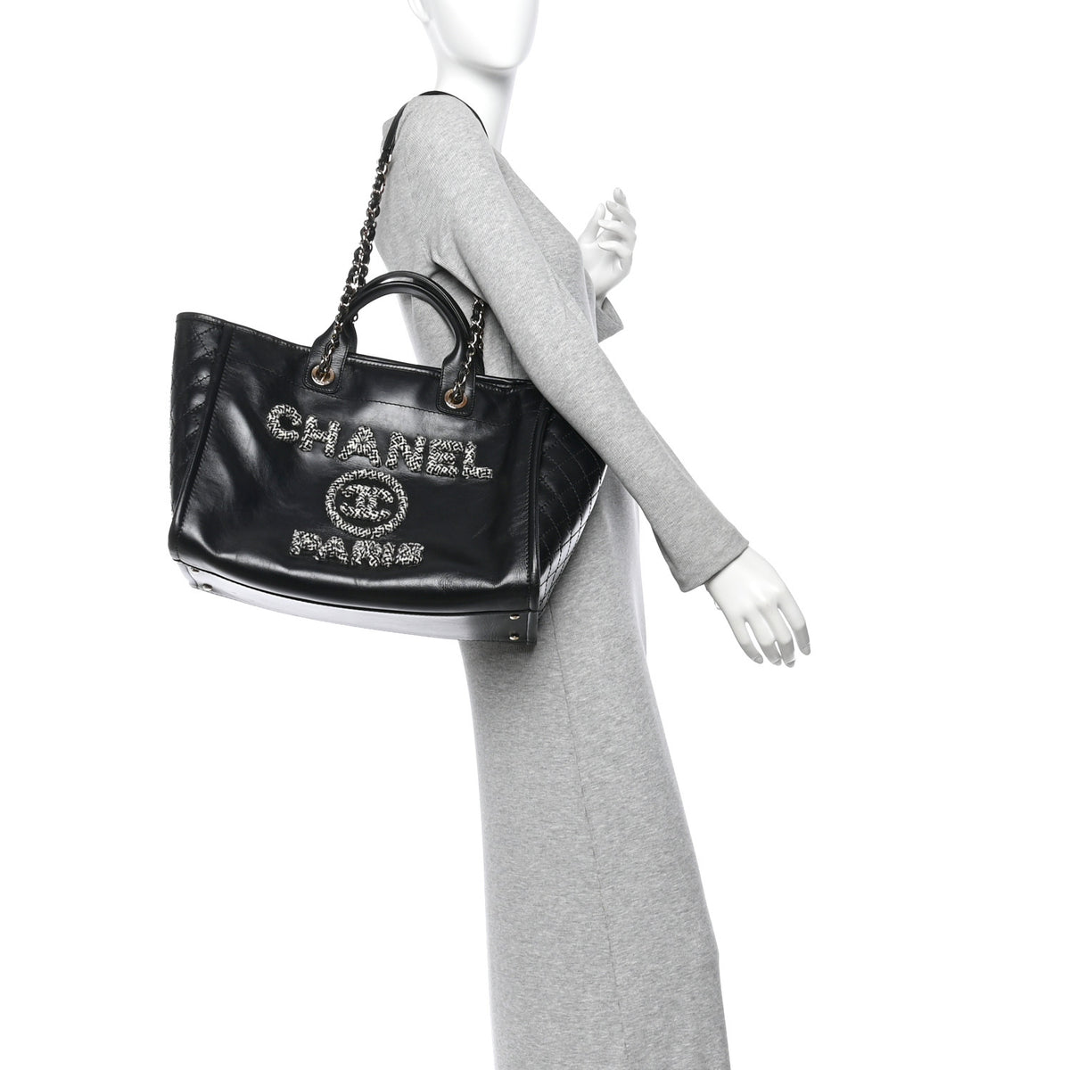 Calfskin Tweed Medium Deauville Tote Black Multicolor