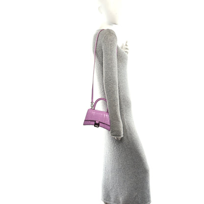 Balenciaga Shiny Calfskin Crocodile Embossed Hourglass Top Handle Bag XS Lilac 2 of 9