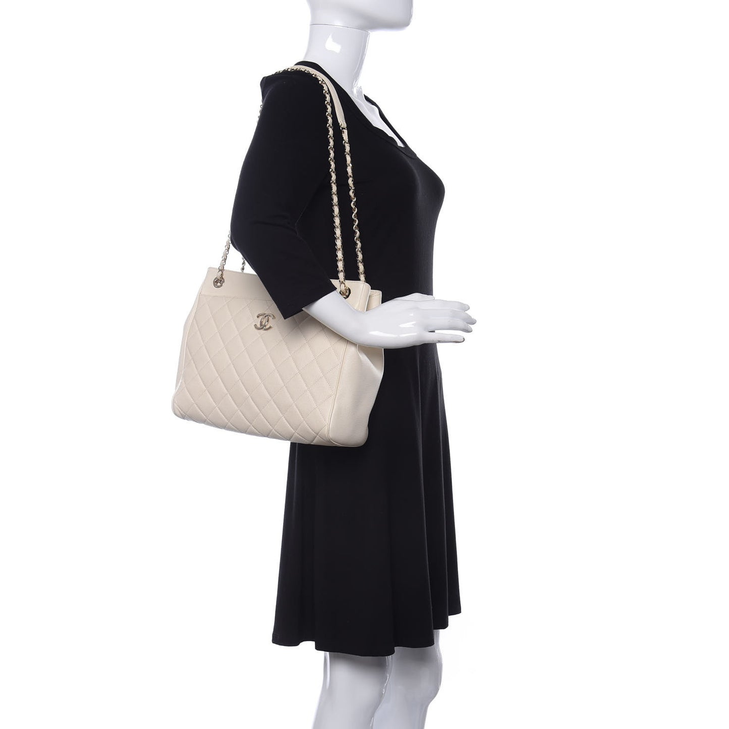 Caviar Quilted CC Tote Beige