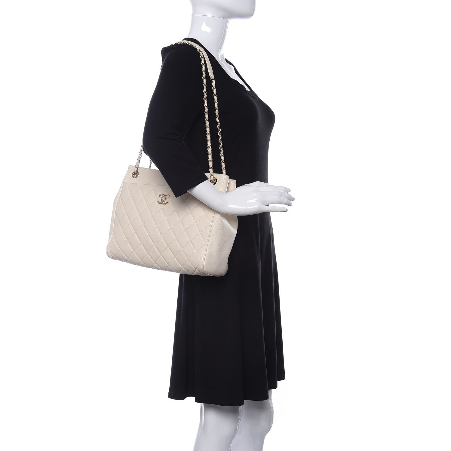 Chanel Caviar Quilted CC Tote Beige 2 of 12