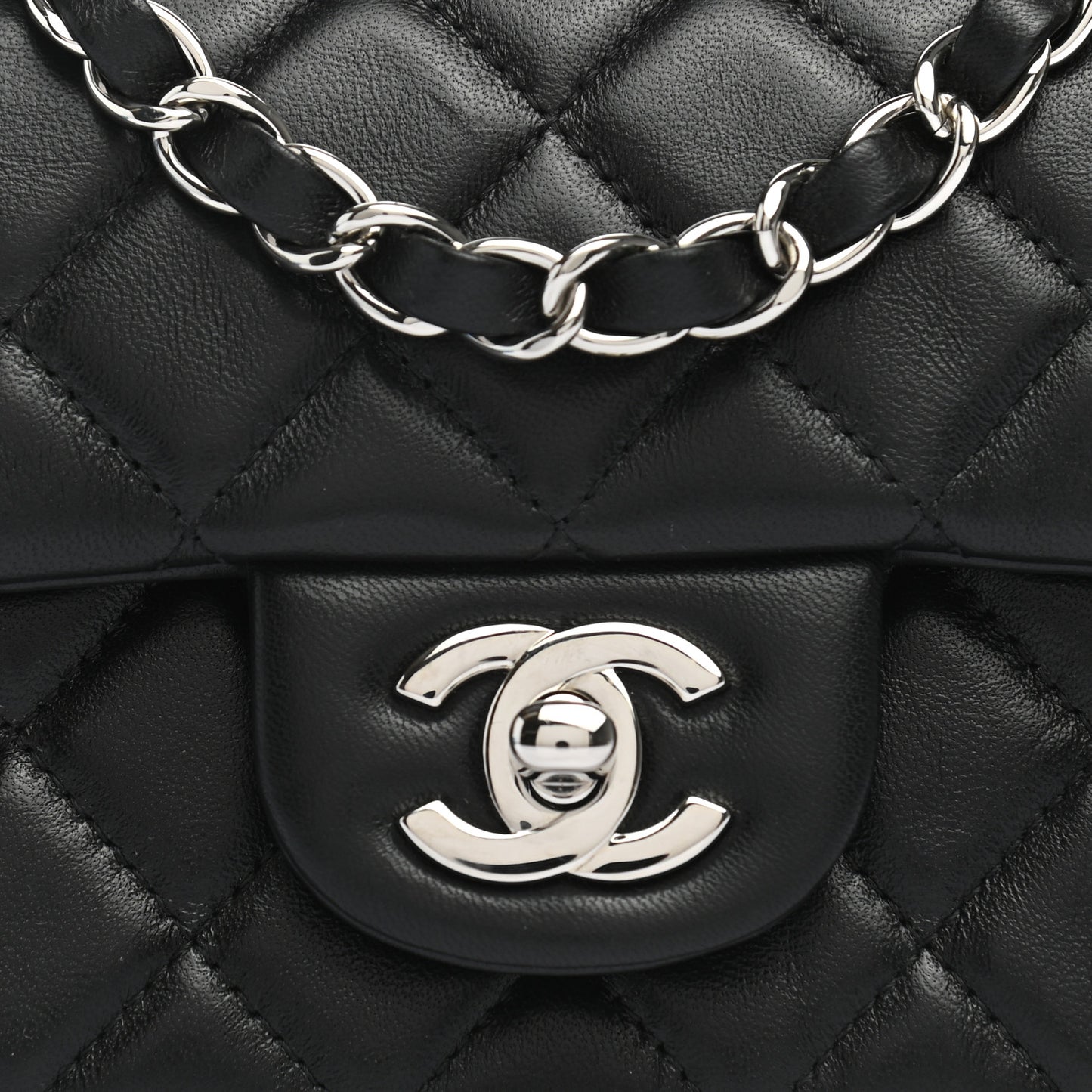 Lambskin Quilted Mini Rectangular Flap Black