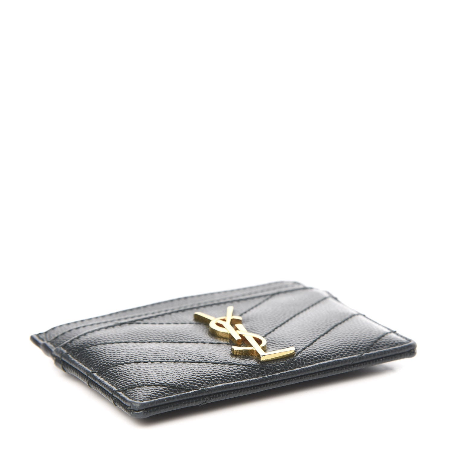 Saint Laurent Grain De Poudre Matelasse Chevron Monogram Credit Card Case Black 4 of 8