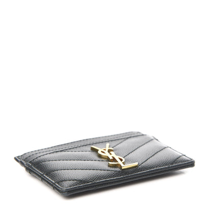 Saint Laurent Grain De Poudre Matelasse Chevron Monogram Credit Card Case Black 4 of 8
