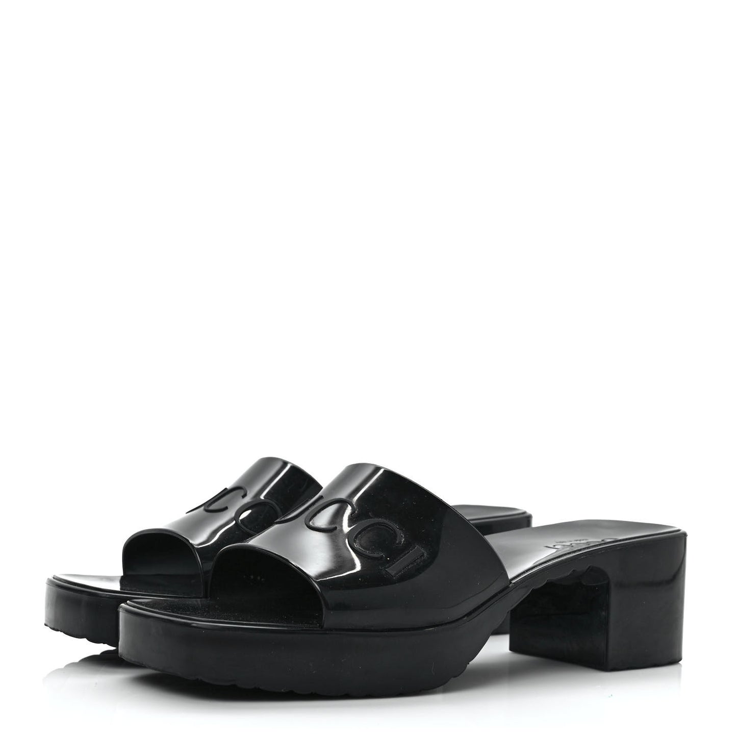 Rubber Gucci Logo Womens Platform 20/60mm Slide Sandals 39 Black