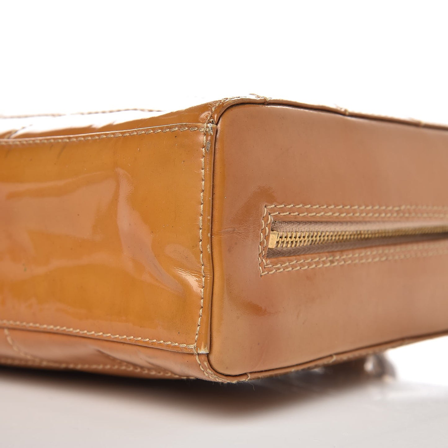 Patent Square Stitch Shoulder Bag Beige