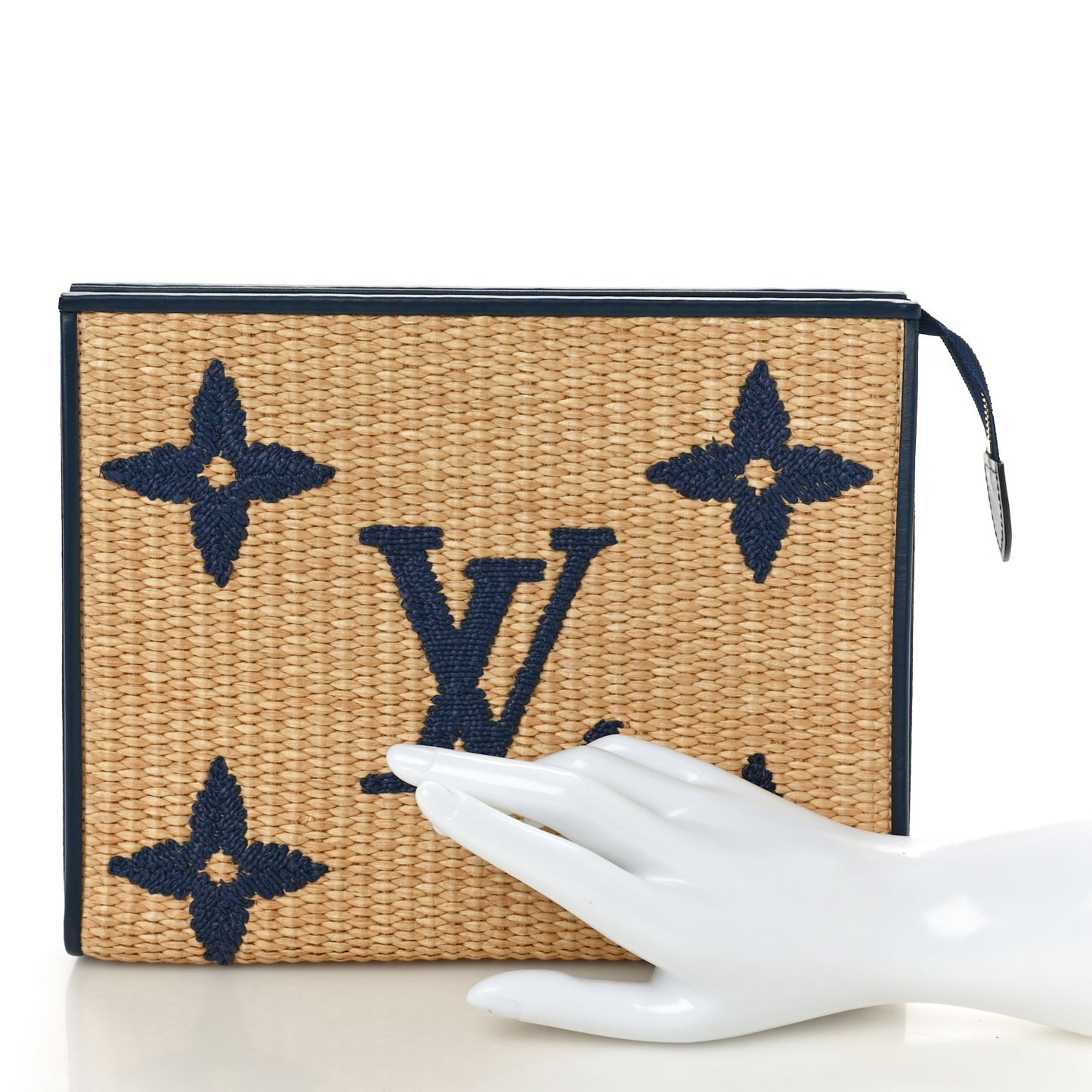 Raffia Calfskin Monogram Giant Toiletry Pouch 26 Blue