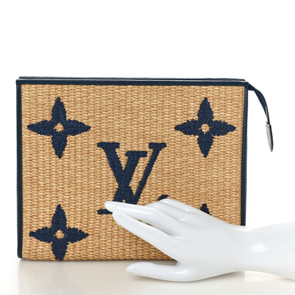 Louis Vuitton Raffia Calfskin Monogram Giant Toiletry Pouch 26 Blue 2 of 10