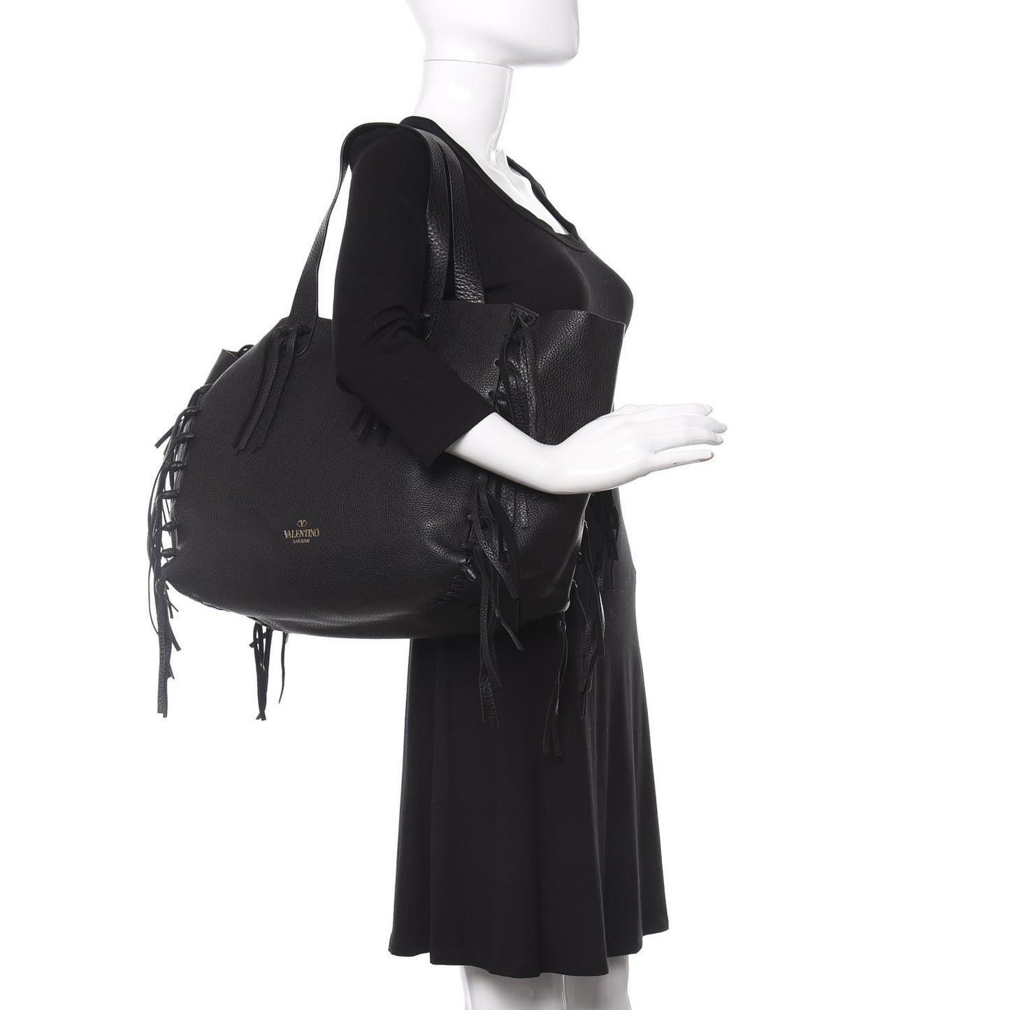 Grained Calfskin C-Rockee Fringe Tote Black