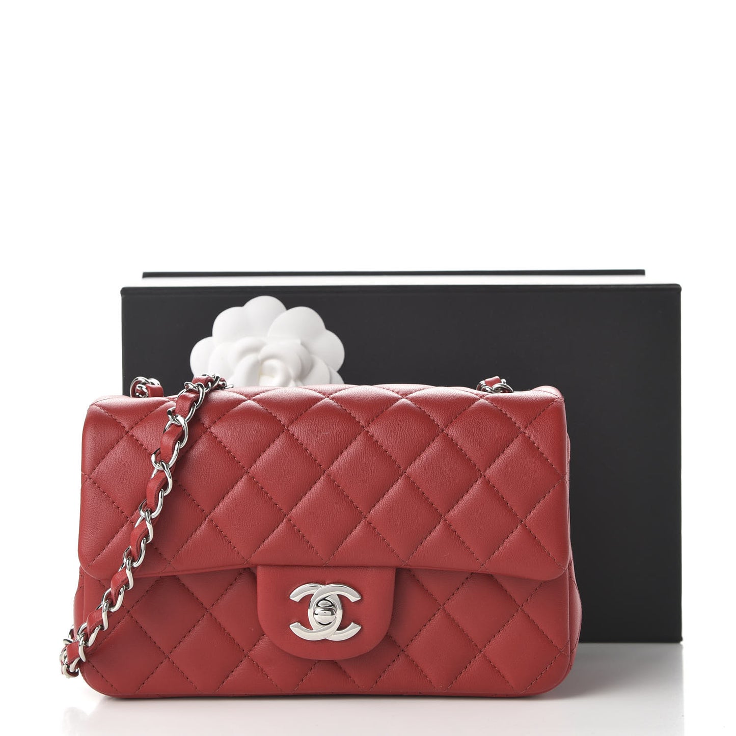 Lambskin Quilted Mini Rectangular Flap Red