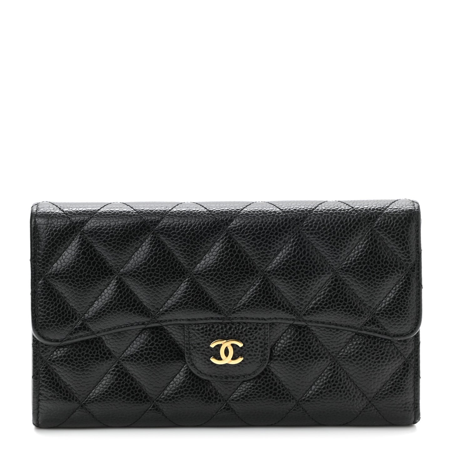 Caviar Quilted Large Flap Wallet Black