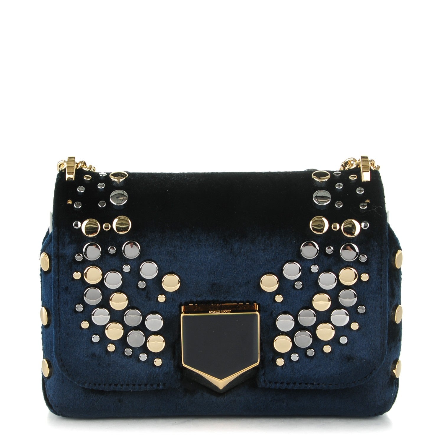 Jimmy Choo Velvet Studded Lockett Petite Shoulder Bag Navy 1 of 7