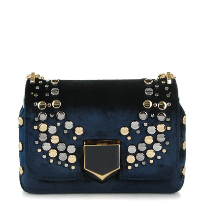 Jimmy Choo Velvet Studded Lockett Petite Shoulder Bag Navy 1 of 7