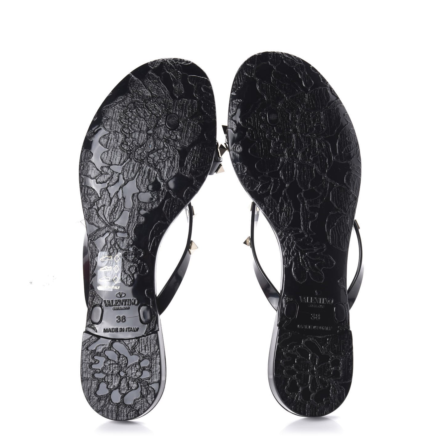 PVC Jelly Rockstud Bow Thong Sandals 38 Black