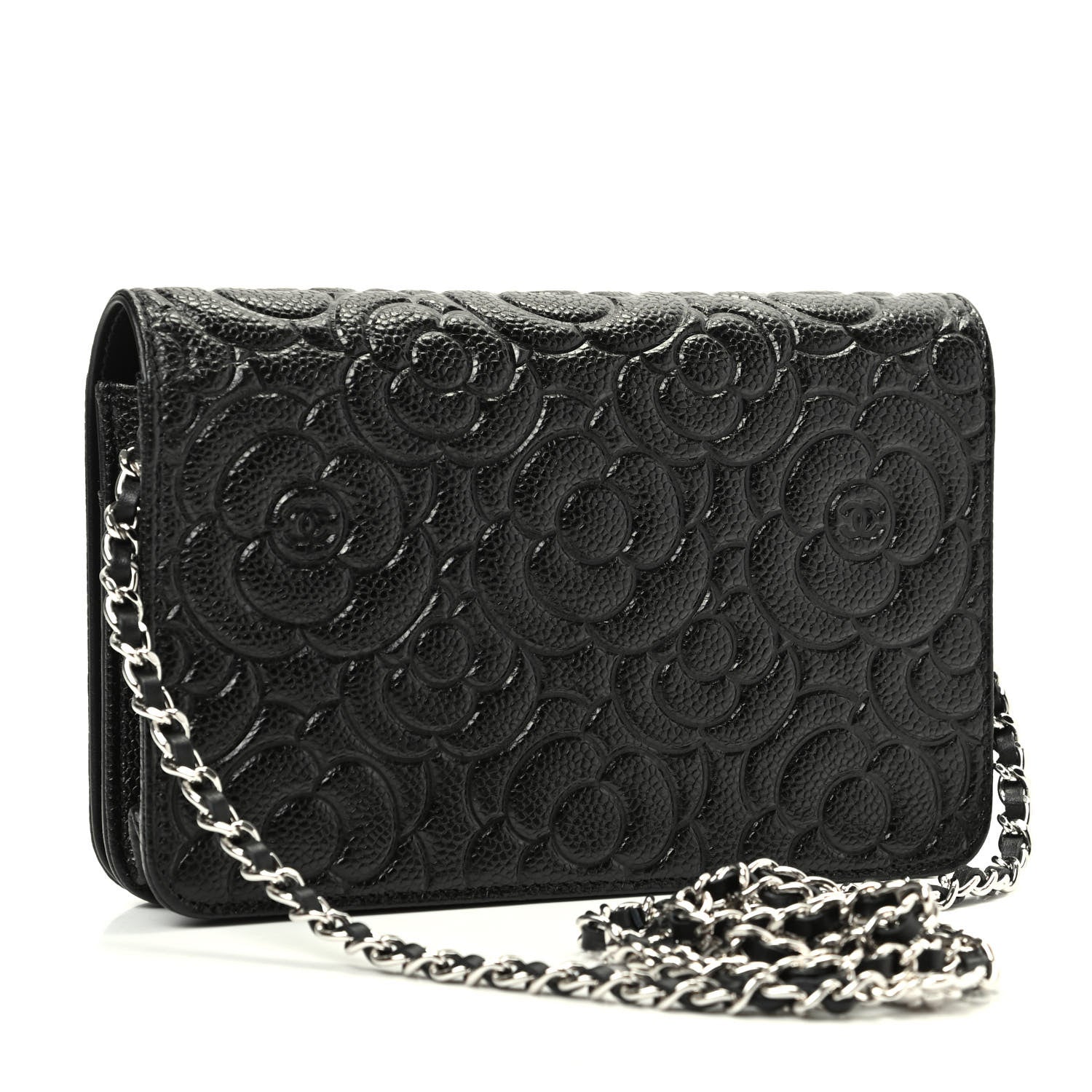 Chanel Caviar Camellia Embossed Wallet On Chain WOC Black 2 of 10