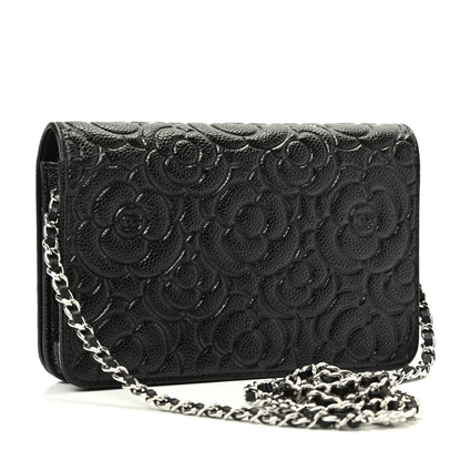 Chanel Caviar Camellia Embossed Wallet On Chain WOC Black 2 of 10