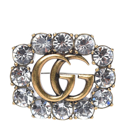 Gucci Metal Crystal Double G Brooch Aged Gold 1 of 6