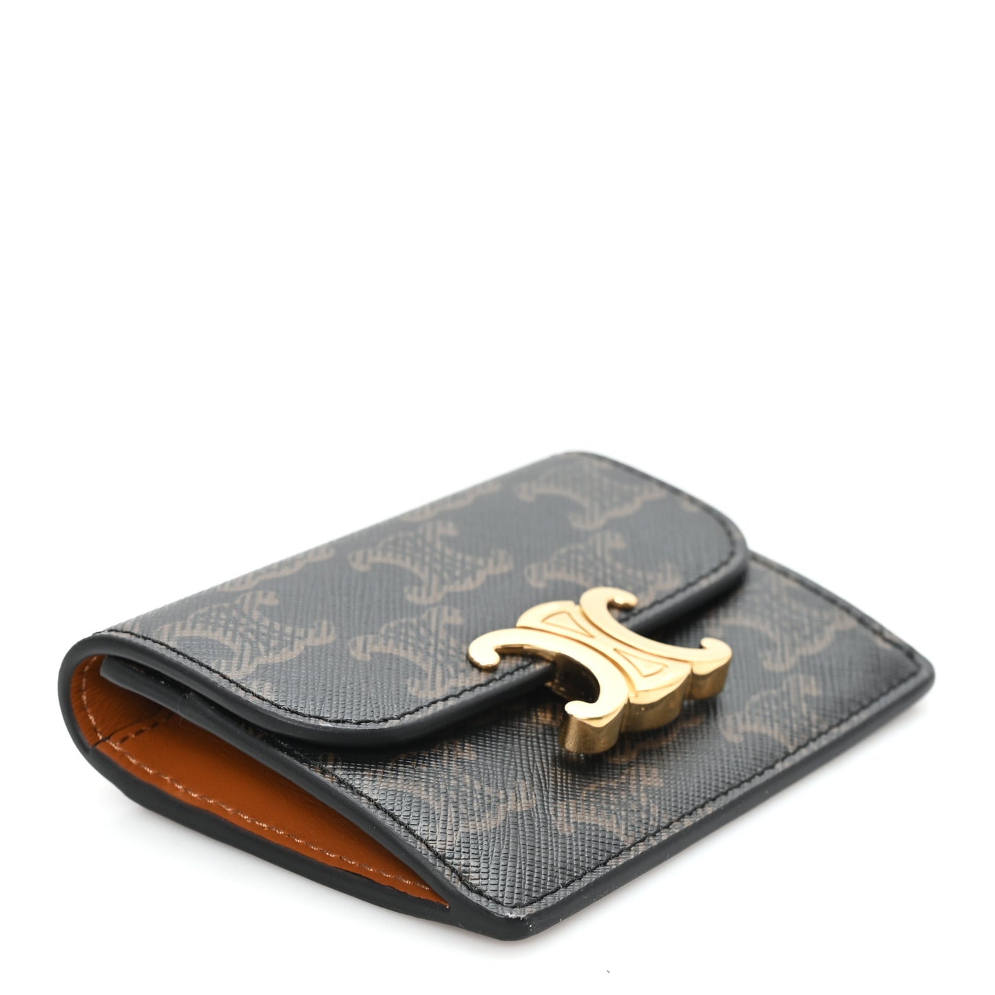 Triomphe Canvas Calfskin Flap Card Holder Tan