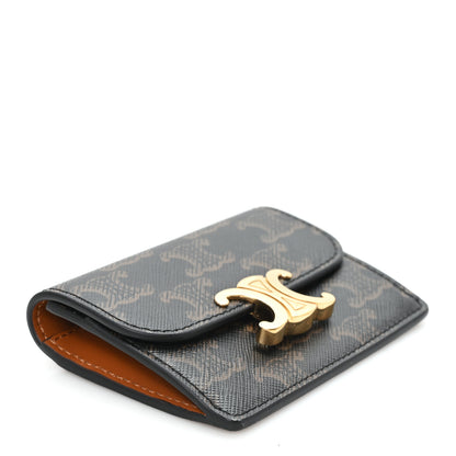 Celine Triomphe Canvas Calfskin Flap Card Holder Tan 4 of 8