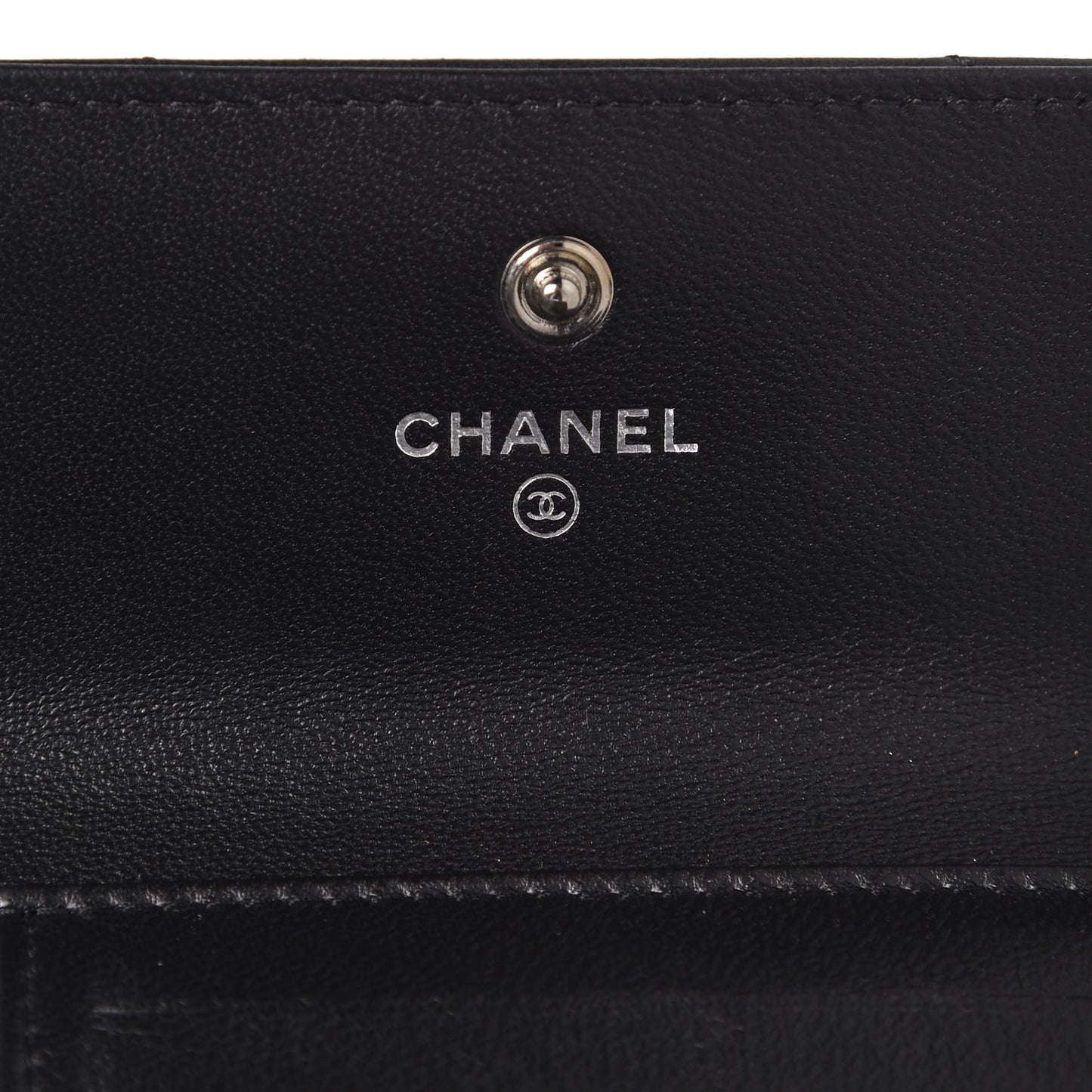 Lambskin Chevron Quilted Compact Flap Wallet Black