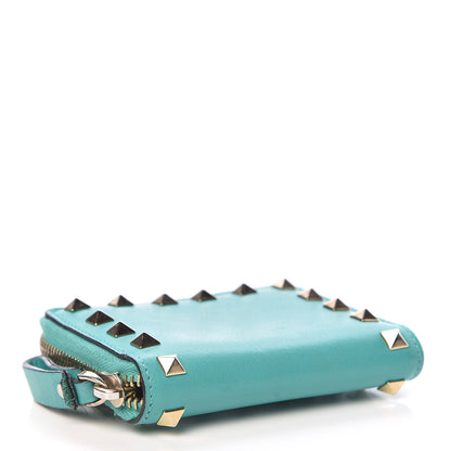 Valentino Garavani Calfskin Rockstud Zip Around Coin Case Card Holder Opaline Green 4 of 10