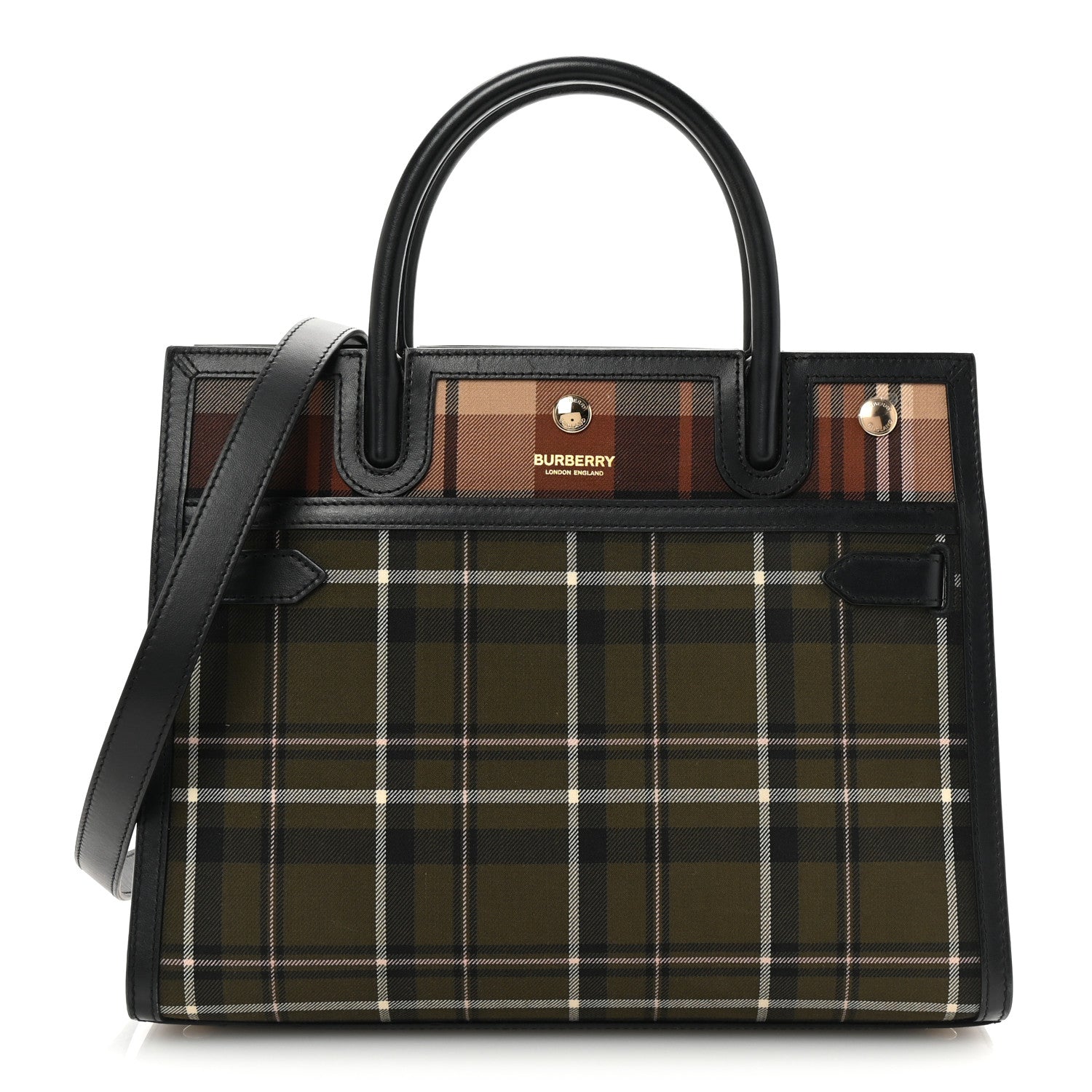 Burberry Wool Tartan Two Handle Title Bag Dark Green 1 of 9