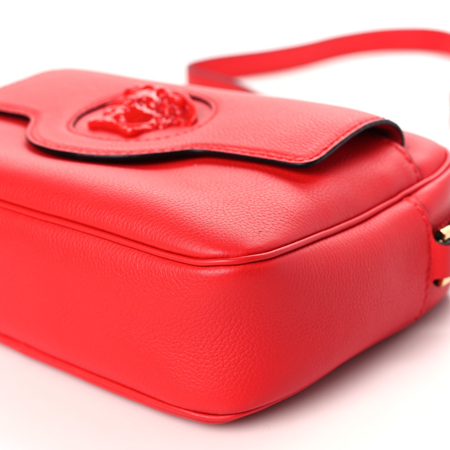 Grained Calfskin Medusa Camera Bag Red