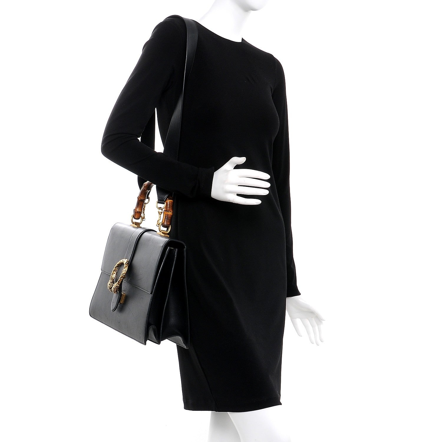 Gucci Moon Calfskin Web Large Dionysus Bamboo Top Handle Bag Black 3 of 21