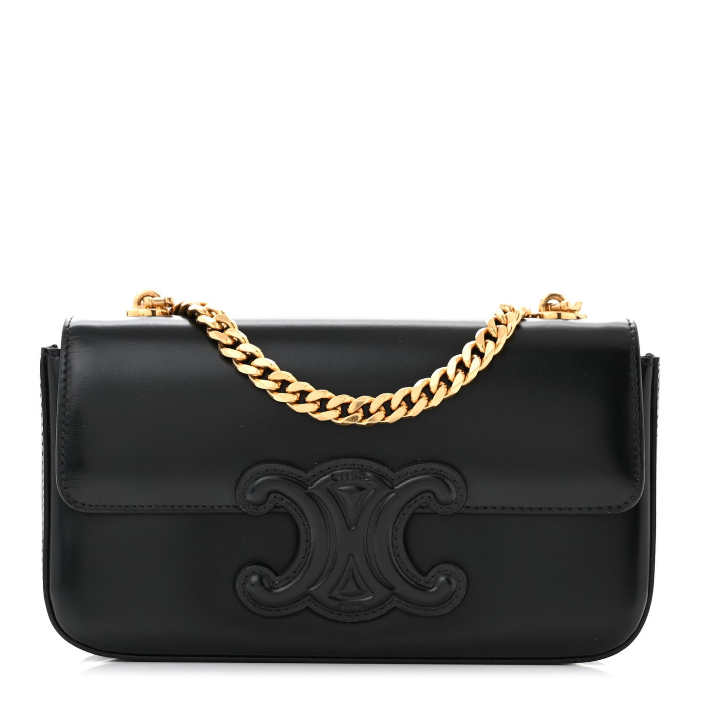 Shiny Calfskin Cuir Triomphe Chain Shoulder Bag Black