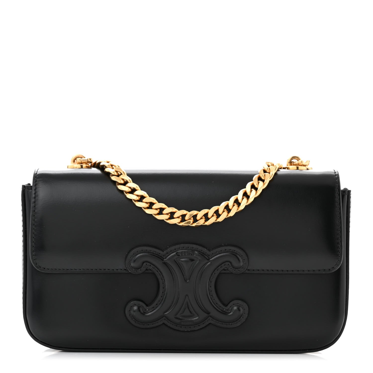 Celine Shiny Calfskin Cuir Triomphe Chain Shoulder Bag Black 1 of 10