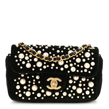 Chanel Velvet Pearl Mini Flap Bag Black 1 of 10