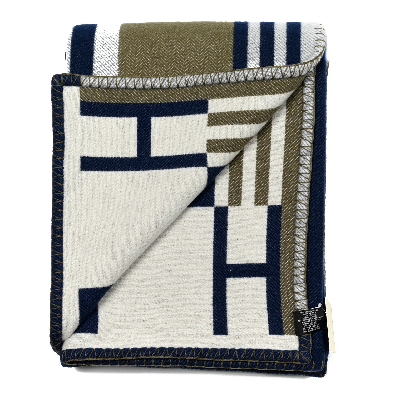 Hermes Wool Cashmere Ithaque Blanket Marine Kaki 2 of 3