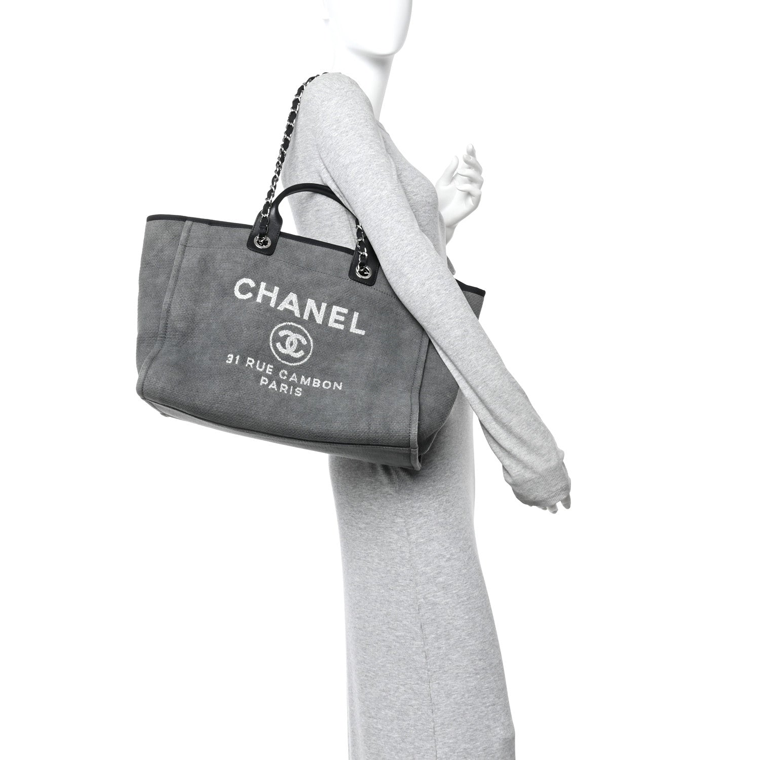 Chanel Canvas Large Deauville Tote Grey 2 of 10